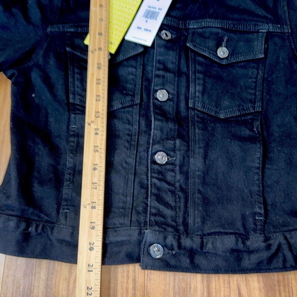 Seven 7 For All Mankind Black Denim Crop Jean Jacket Size M Fringed Arms NWT NEW - Picture 6 of 6